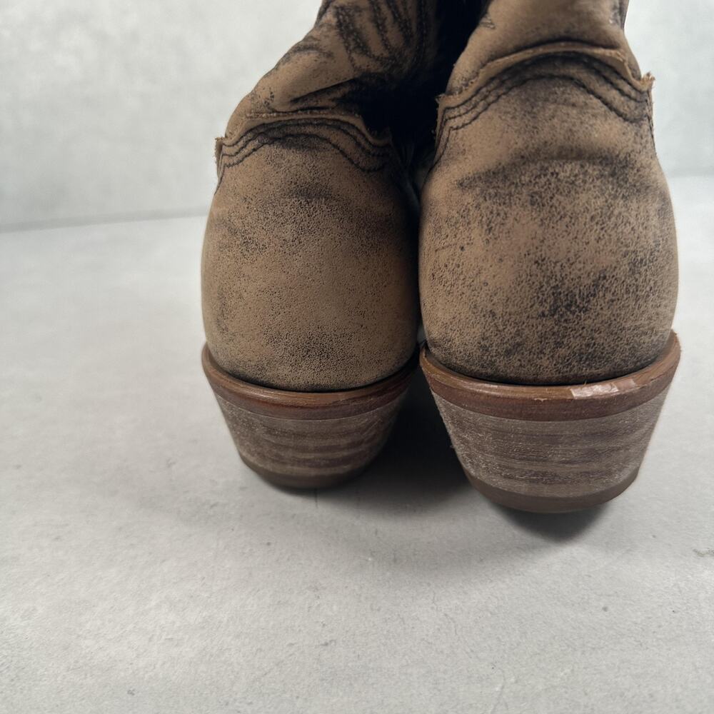 Abilene Boot Co. Distressed Tan Leather Western Ankle Boots - Picture 6 of 10